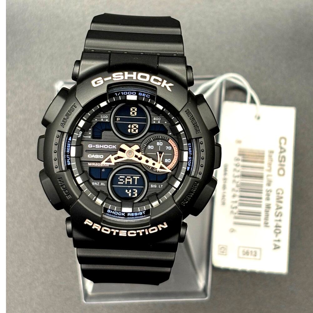 Casio G-Shock GMAS140-1A Womens Black Multicolor Analog Digital 45mm Watch NIBWT